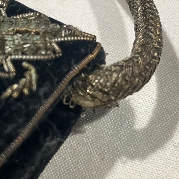 Vintage Black Velvet Evening Clutch With Double Beaded Raised Scenic Taj Mahal - Picture 8 of 16